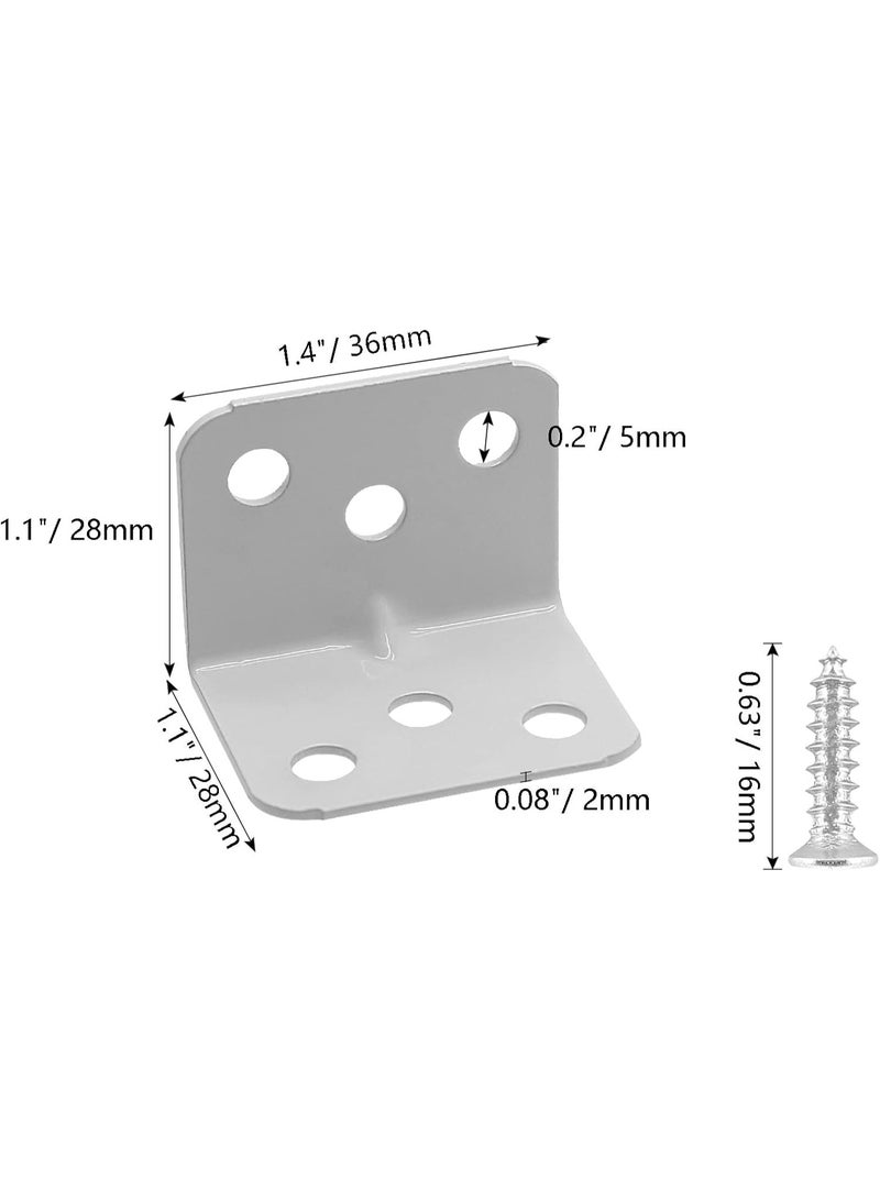 jaexest 12PCS 1.5 × 1.1 بوصة L شكل رف قوس أبيض 28 × 28 × 36 مم زاوية معدنية قوس 90 درجة زاوية يمينة L قوس دعم مع المسامير لرفوف الأثاث الخشبي - Image 2